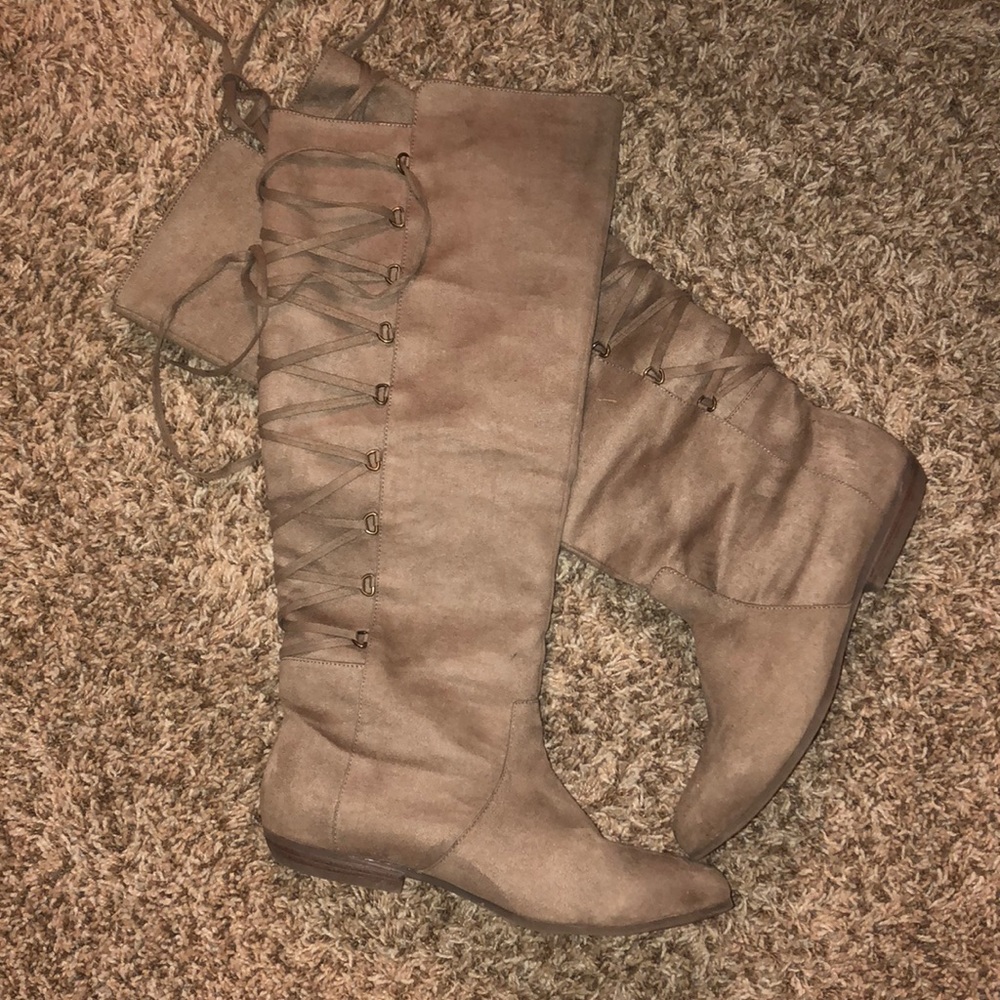 Tan knee high boots